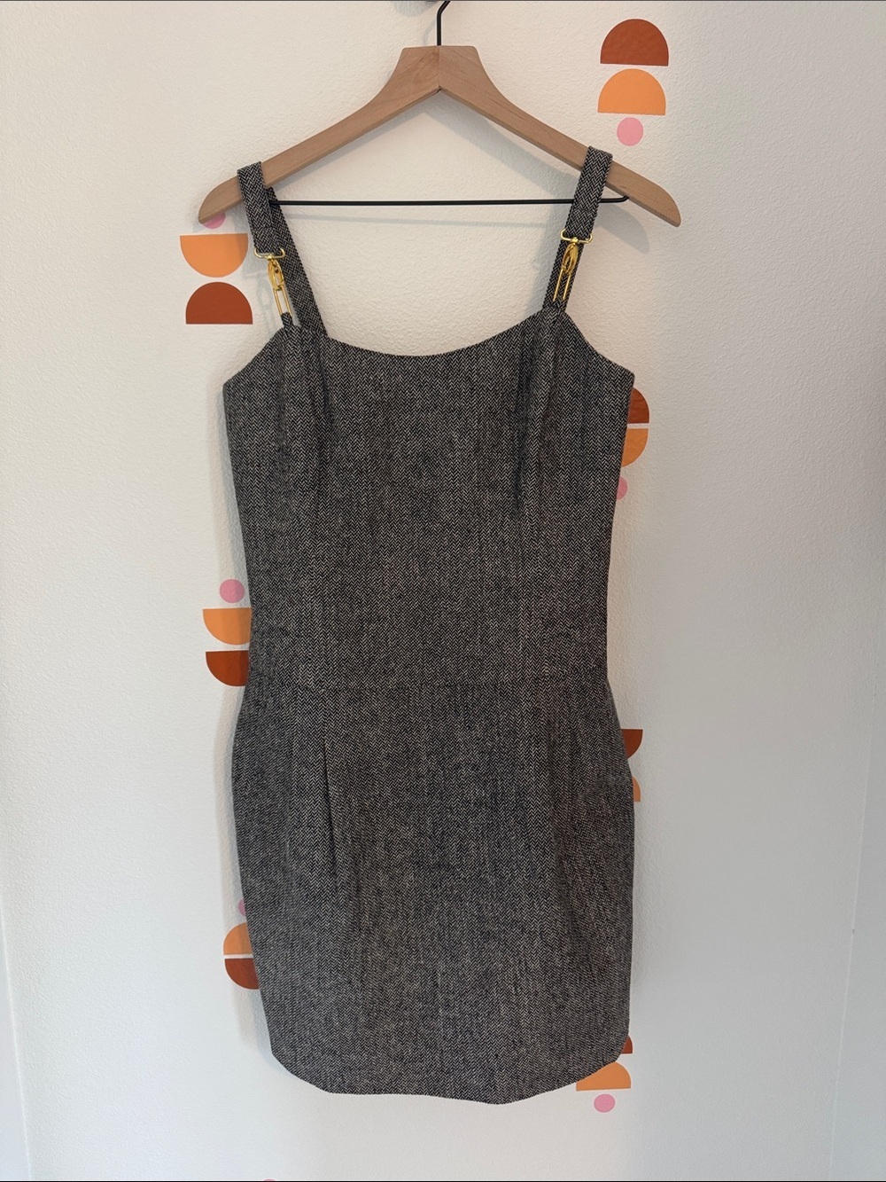 Vertigo Paris Gray Sheath Mini Dress with Gold Hardware N0127